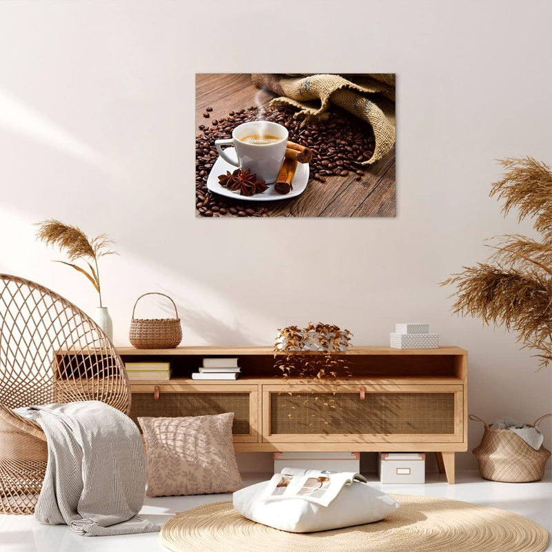 Bilder auf Leinwand Kaffee schwarz Frühstück Schokolade Leinwandbild 70x50cm Wandbilder Dekoration W