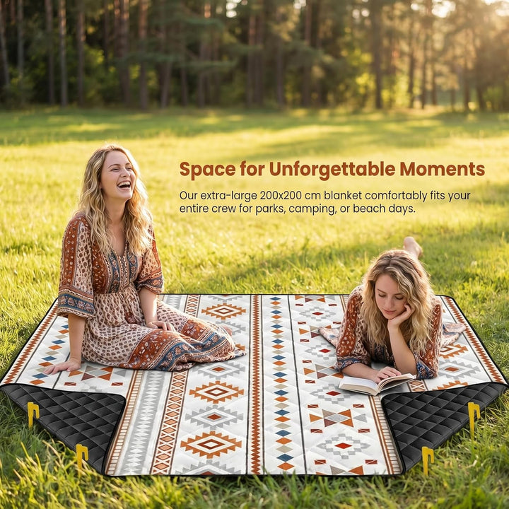 Picknickdecke Wasserdicht 200 x 200 cm, Boho Sandfeste Stranddecke Isoliert für 6-8 Personeni mit Tr