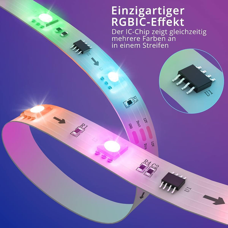 Govee LED Strip, RGBIC LED Streifen 20m, Musik Sync, Segmentcontrol, Farbwechsel, 64 Szenenmodus, St