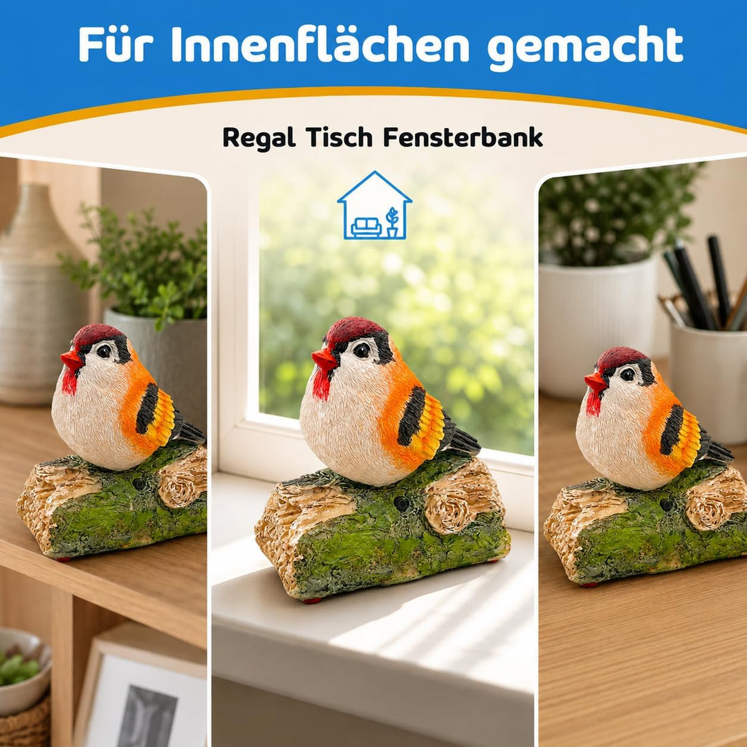 MIJOMA Dekovogel mit Vogelgezwitscher & Bewegungsmelder – Zwitschernder Vogel auf AST, Handbemalt, 1