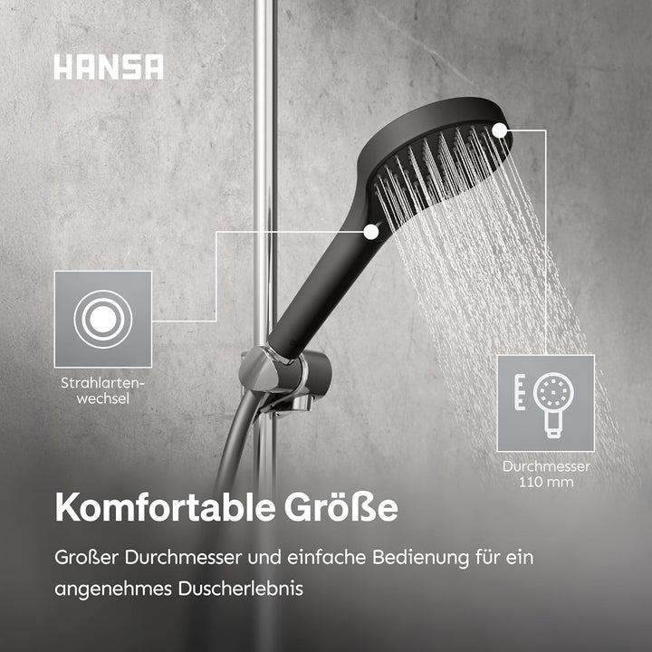 HANSA VIVA Breiter Duschkopf mit 3 Strahlarten I Handbrause Dusche | Dreistrahlig mit Druckknopf Ums
