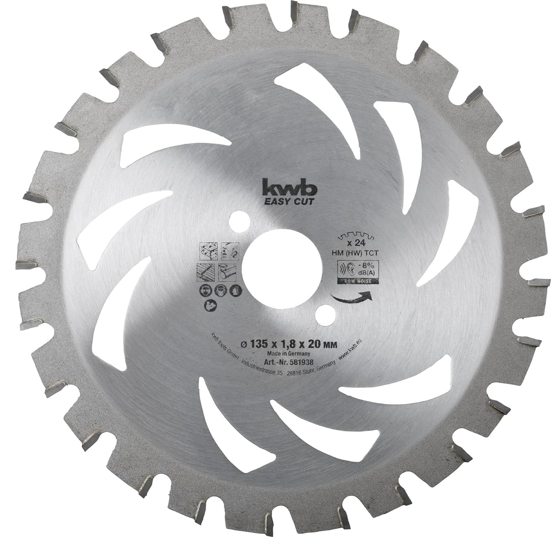 kwb Kreissägeblatt 135 x 20 mm, Made in Germany, leichtgängig, speziell für Akkumaschinen, Universal
