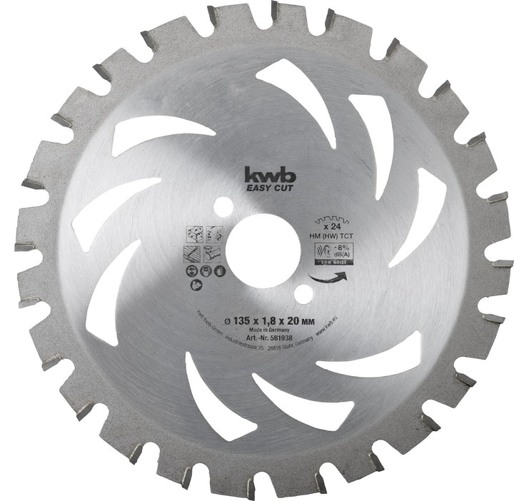 kwb Kreissägeblatt 135 x 20 mm, Made in Germany, leichtgängig, speziell für Akkumaschinen, Universal