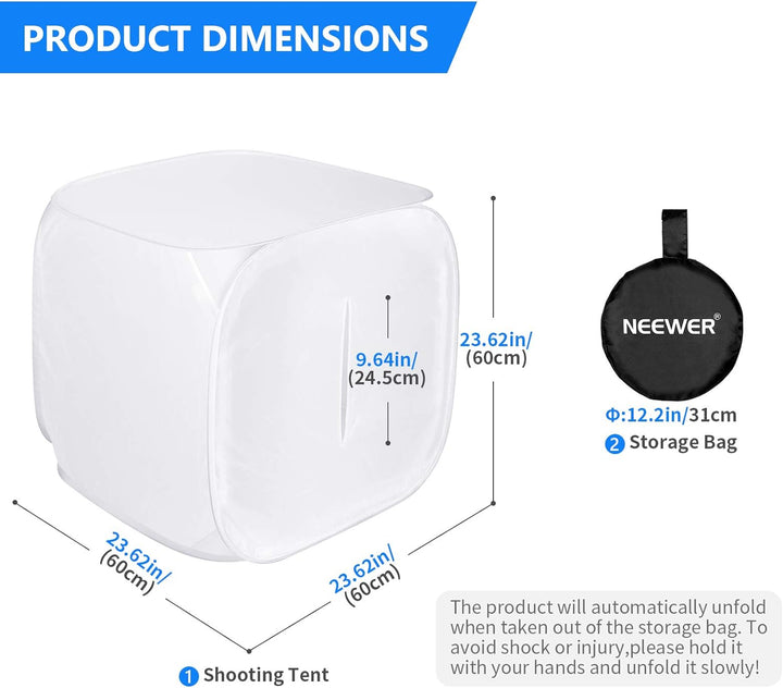 NEEWER 24x24 Zoll/ 60x60cm Fotostudio Aufnahme Zelt Lichtwürfel Diffusions Soft Box Set mit 4 Farben
