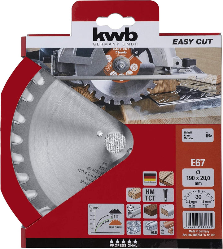 kwb Kreissägeblatt 190 x 20 mm, Made in Germany, Nagelfest, für Holz mit Metallresten, Universal Säg