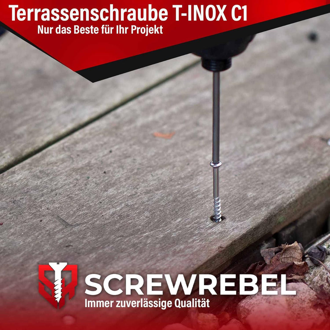 Terrassenschrauben 5x60 T-INOX 500 Stück Edelstahl gehärtet C1, Torx 25, inkl. Edelstahl Bit 500 Stü