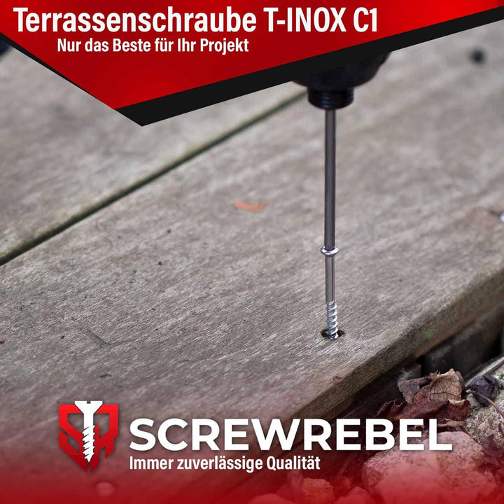 Terrassenschrauben 5x60 T-INOX 500 Stück Edelstahl gehärtet C1, Torx 25, inkl. Edelstahl Bit 500 Stü
