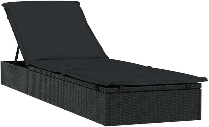 vidaXL Sonnenliegen 2 STK. mit Tisch Schwarz Poly Rattan, Schwarz