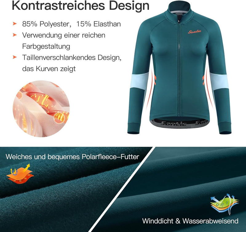 Santic Fahrradjacke Damen Winter Thermo Jacken Winddichte Laufjacke Leichte Atmungsaktiv Langarm Ref