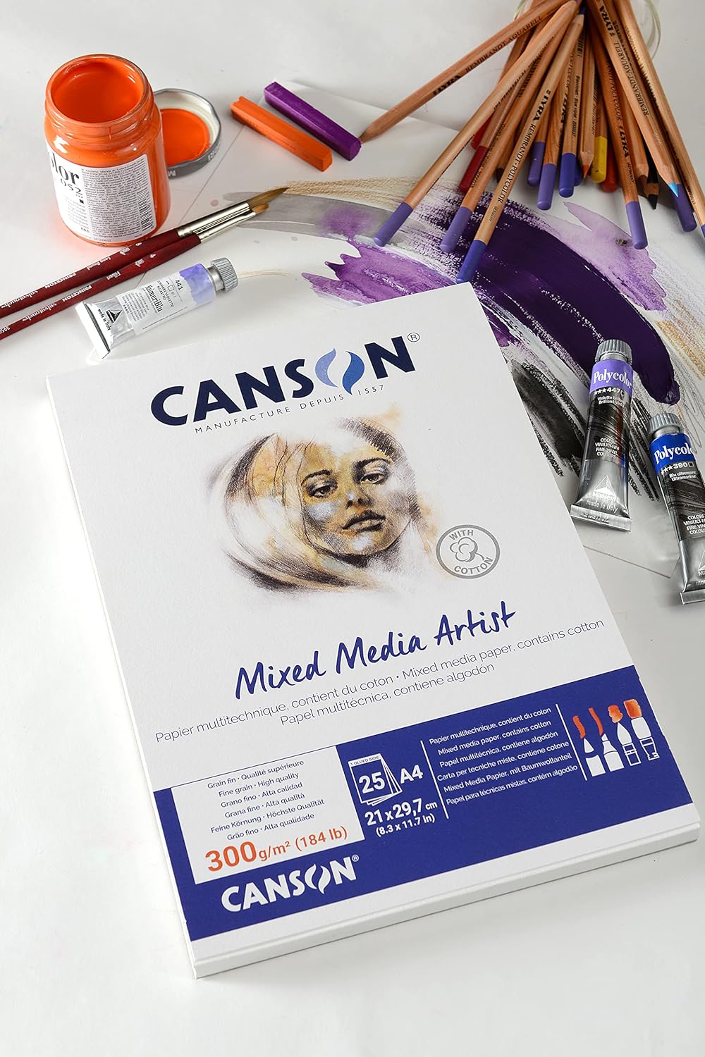 Canson Mix Media Artist Block, A4, 15 Blatt, 10% fein, 600 g