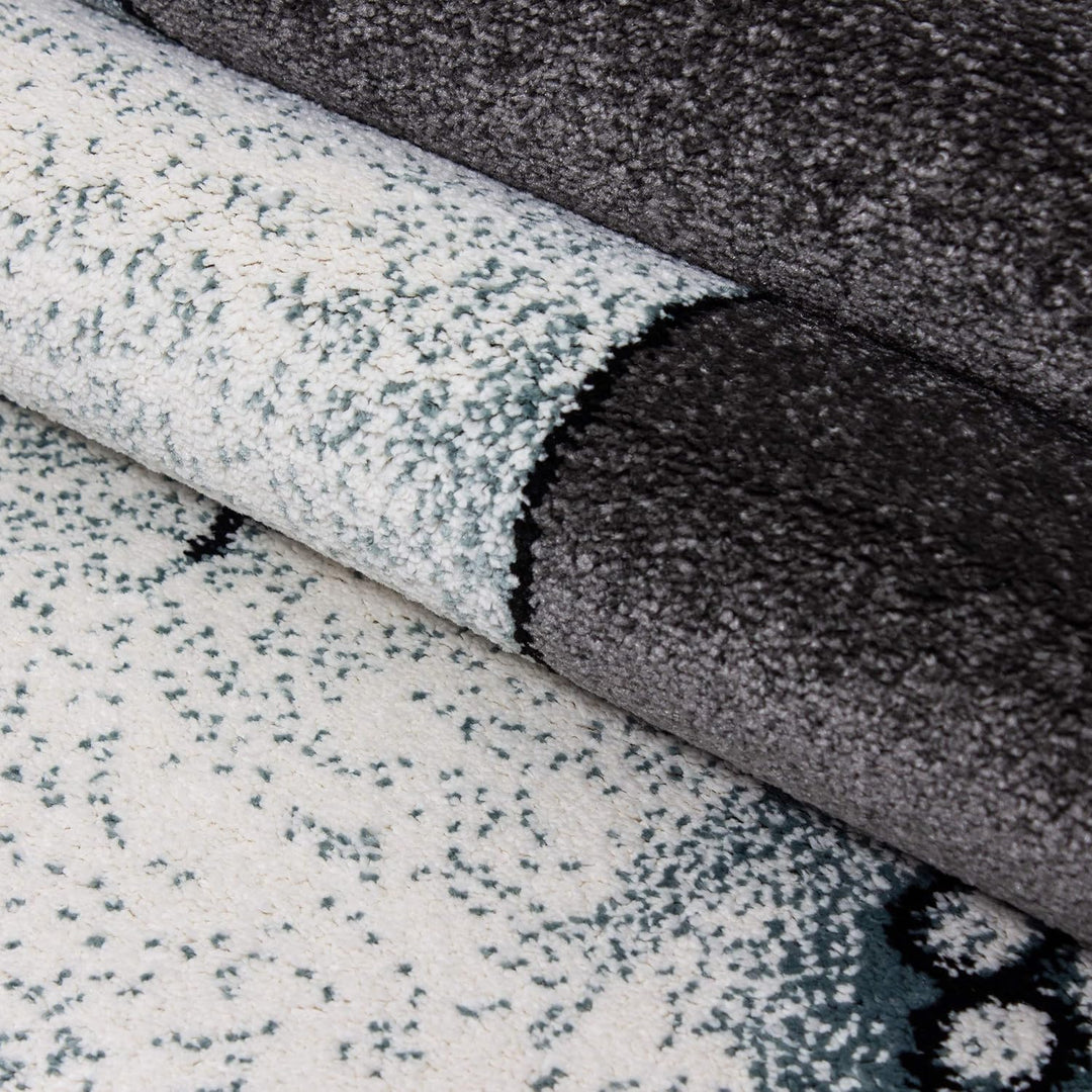 Kinderteppich für Jungen und Mädchen Elefant Muster 120 cm Rund Blau - Kurzflor Waschbarer Teppich E