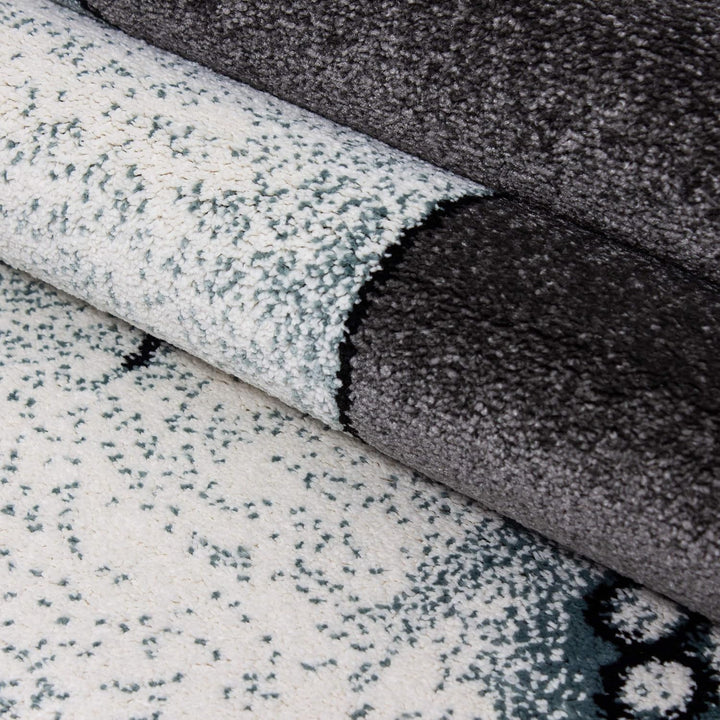 Kinderteppich für Jungen und Mädchen Elefant Muster 120 cm Rund Blau - Kurzflor Waschbarer Teppich E