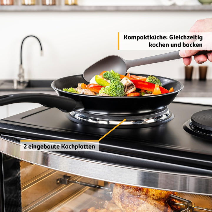 TZS First Austria Minibackofen 30 Liter 3200 Watt Mini-Backofen mit Kochplatten, Krümelblech, Drehsp