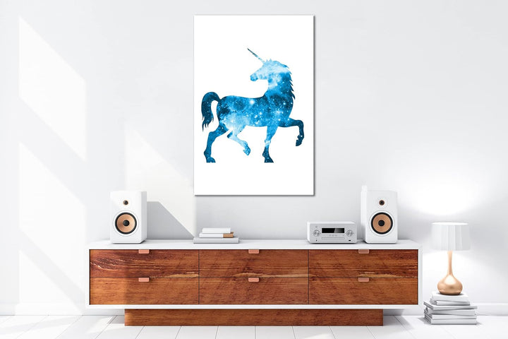 deyoli Galaxie-Einhorn Format: 80x60 Effekt: Monocrome Blau als Leinwandbild, Motiv fertig gerahmt a