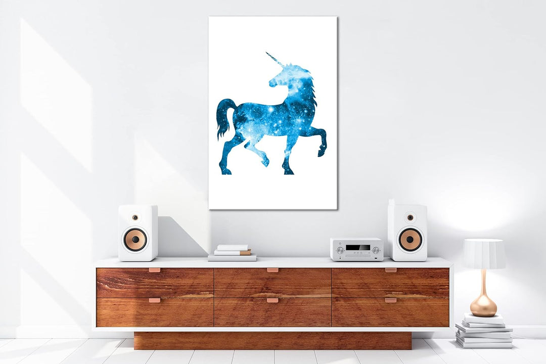 deyoli Galaxie-Einhorn Format: 80x60 Effekt: Monocrome Blau als Leinwandbild, Motiv fertig gerahmt a