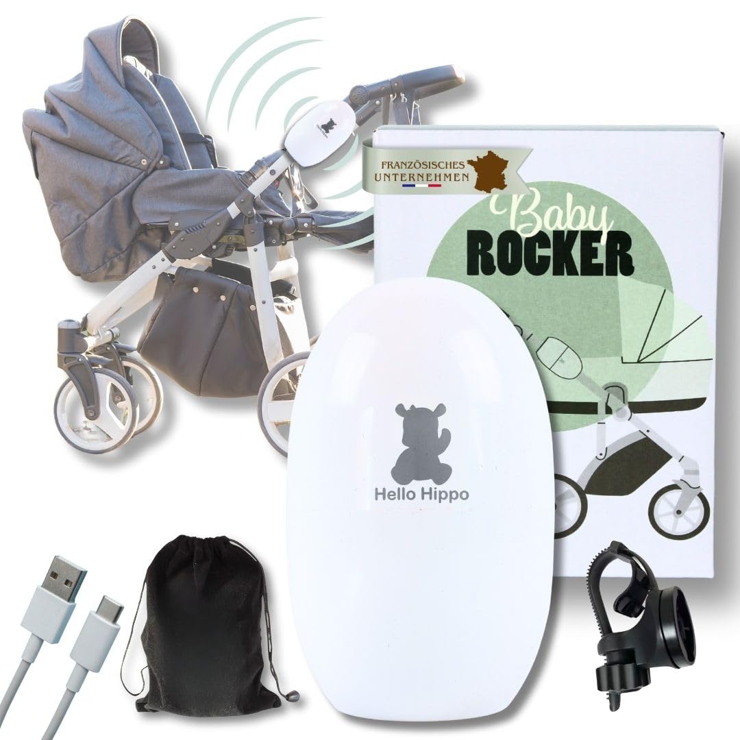 Hello Hippo – Baby Rocker Kinderwagenschaukler, Wiederaufladbar USB-C, Für Kinderwagen, Babywannen &amp;