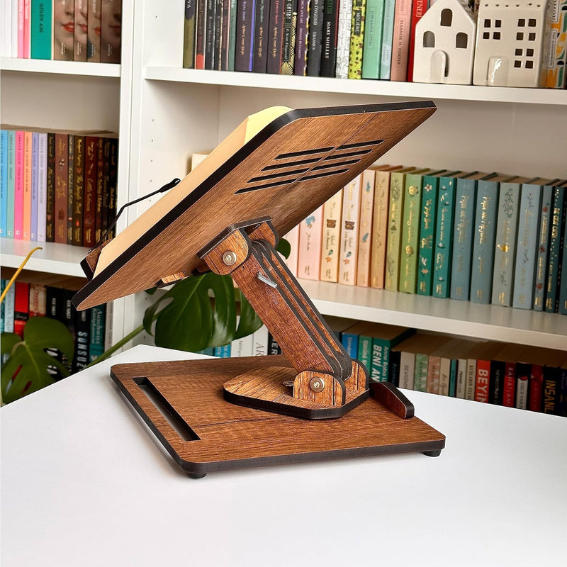 Vigo Wood Buchständer zum Lesen 360° verstellbar, Hölzerner Laptop-Ständer, Kochbuchhalter, Notenstä