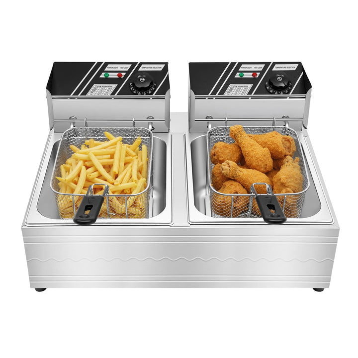Friteuse Öl 2 x 6L Doppel Fritteuse mit 60-200℃ Einstellbare Temperatur 5000W Edelstahl Friteuses mi