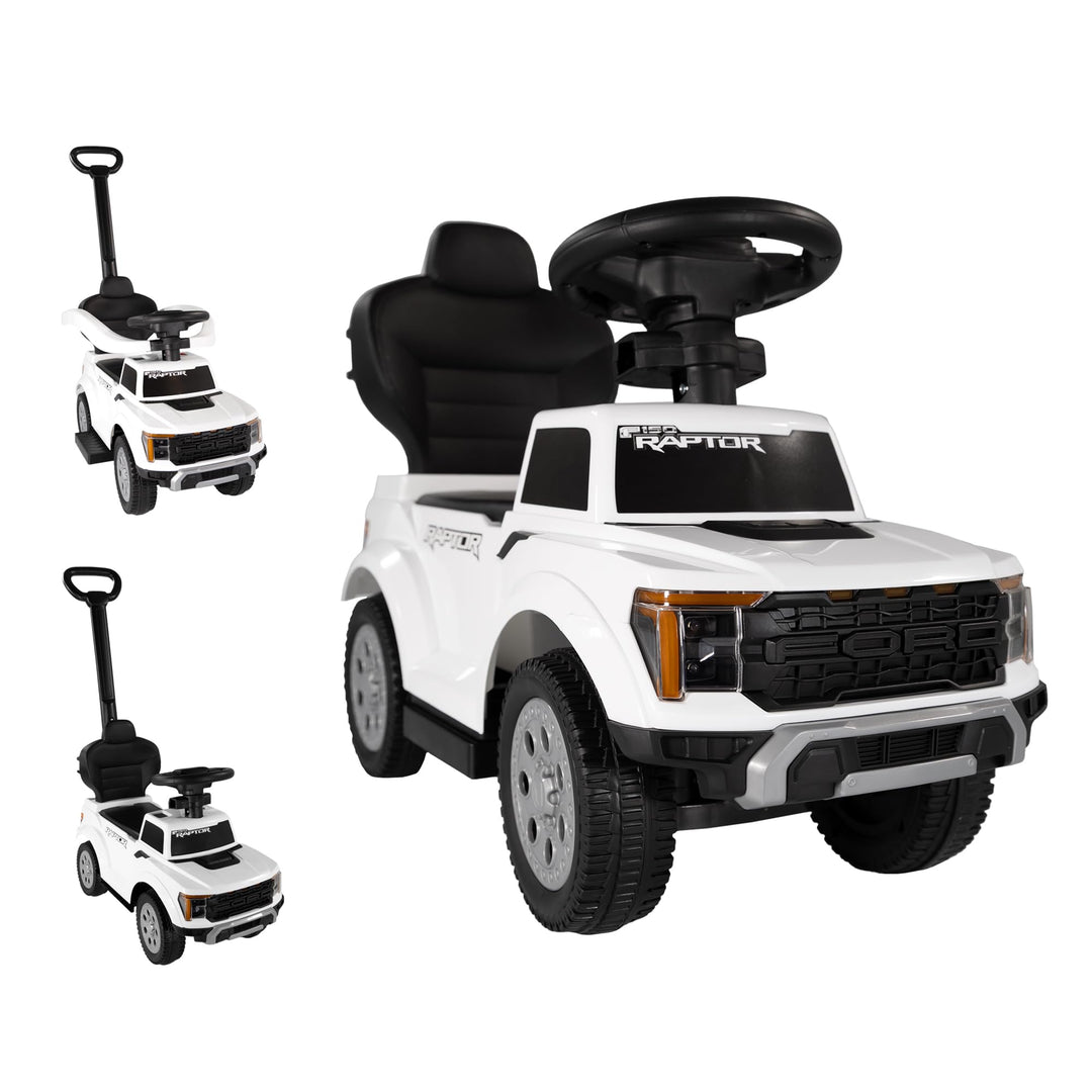 Lemodo Rutschauto Ford F-150 weiss mit Schiebestange, Kinderfahrzeug aus Kunststoff mit Sound-Lenkra