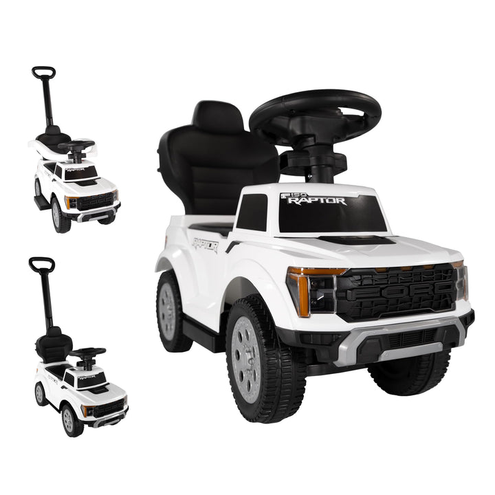 Lemodo Rutschauto Ford F-150 weiss mit Schiebestange, Kinderfahrzeug aus Kunststoff mit Sound-Lenkra
