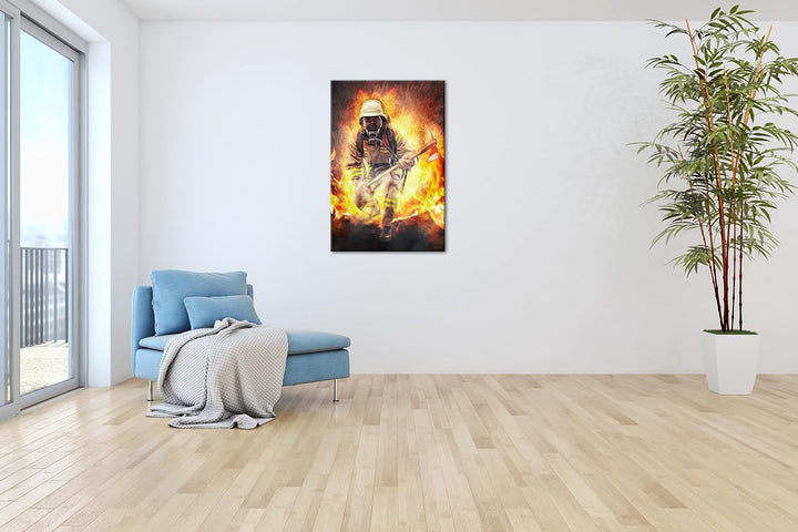 deyoli Feuerwehrmann im Einsatz Format: 100x70 als Leinwandbild, Motiv fertig gerahmt auf Echtholzra