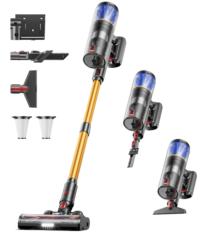 CHEBIO Akku Staubsauger mit DREI Saugmodi, 65KPA/650W/70Mins Staubsauger Kabellos mit LED Touchscree