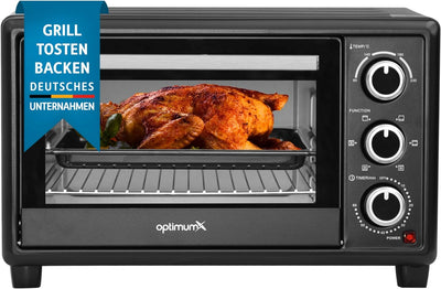 OptimumX 20 L Minibackofen, Klein mini Backofen mit Umluft, 60 Min Timer, Pizza-Ofen, 1380 W, Schwar