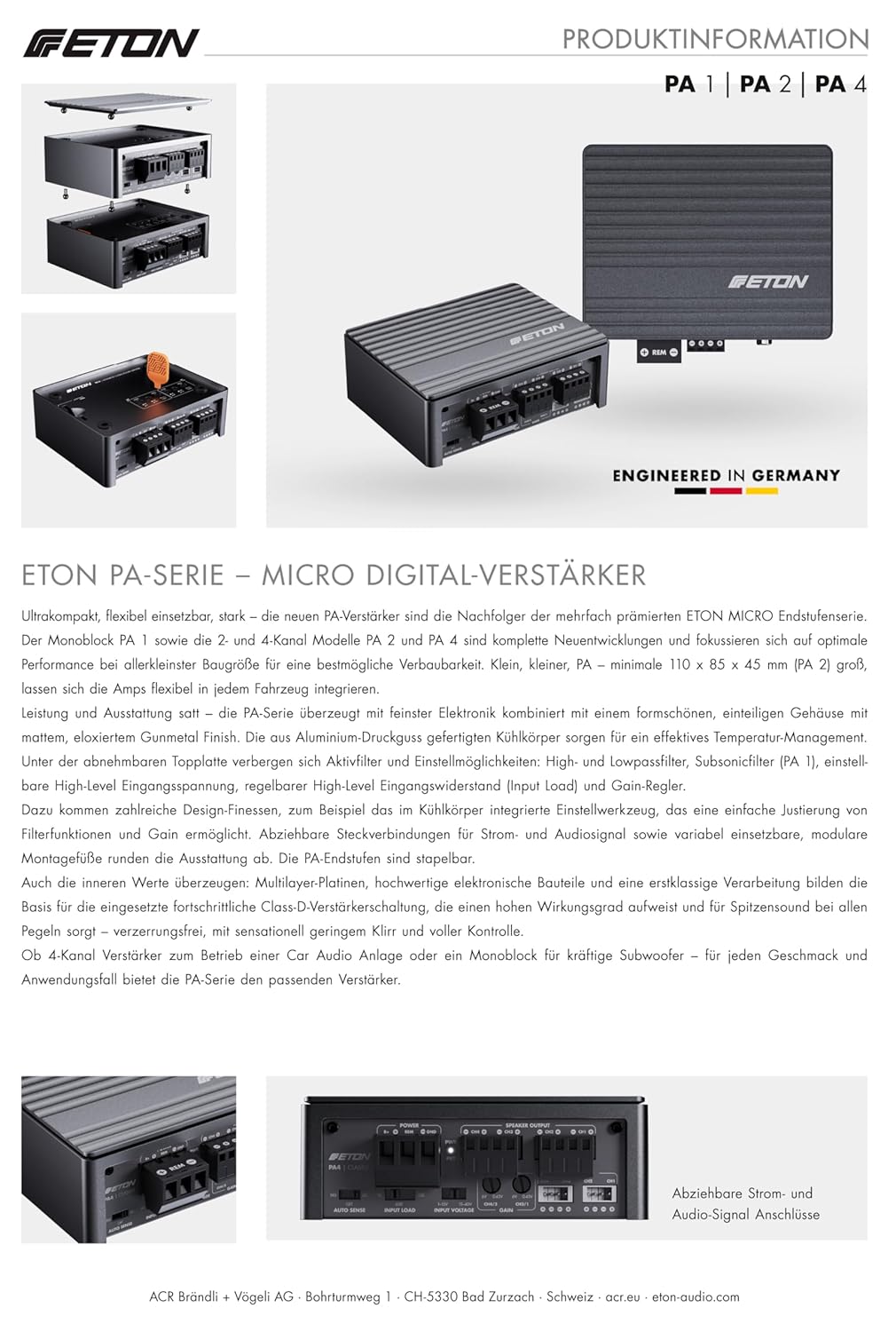 ETON PA 4 – ultra kompakter 4 Kanal Verstärker, leistungsstarke digitale Micro Endstufe für Autos un