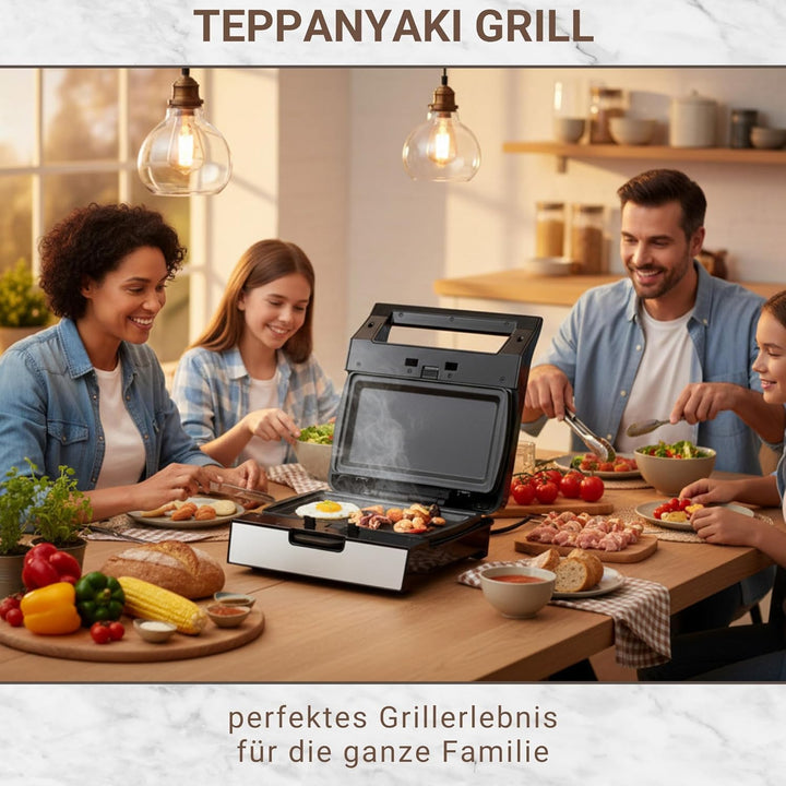 Syntrox Teppanyaki Grill mit Wechselplatten, Edelstahl, schnelles Aufheizen, Antihaftbeschichtet, ve