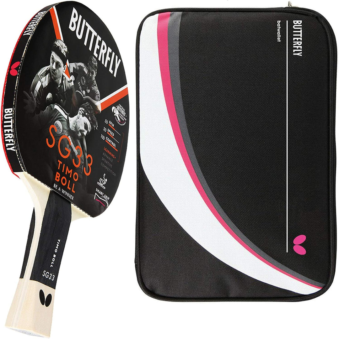 Butterfly SG33 Tischtennisschläger, Schwarz und Rot, One Bundle mit Case DC2, Bundle mit Case DC2