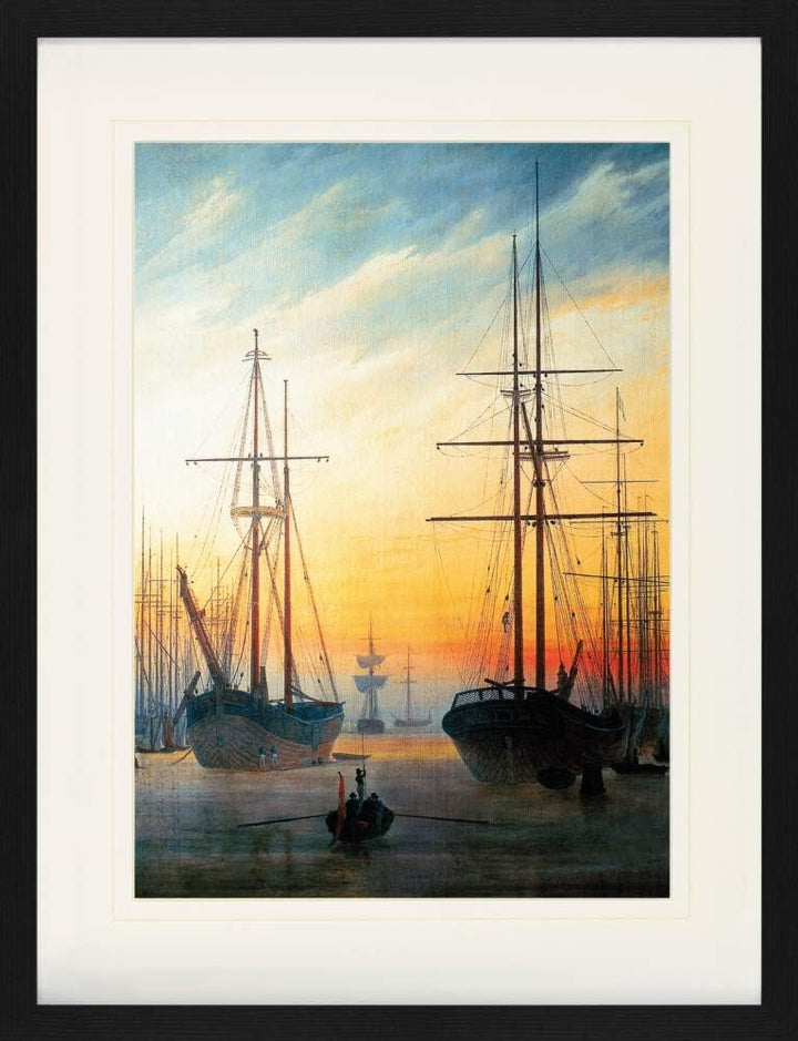 1art1 Caspar David Friedrich Poster Ansicht Eines Hafens, 1815-16 Gerahmtes Bild Mit Edlem Passepart