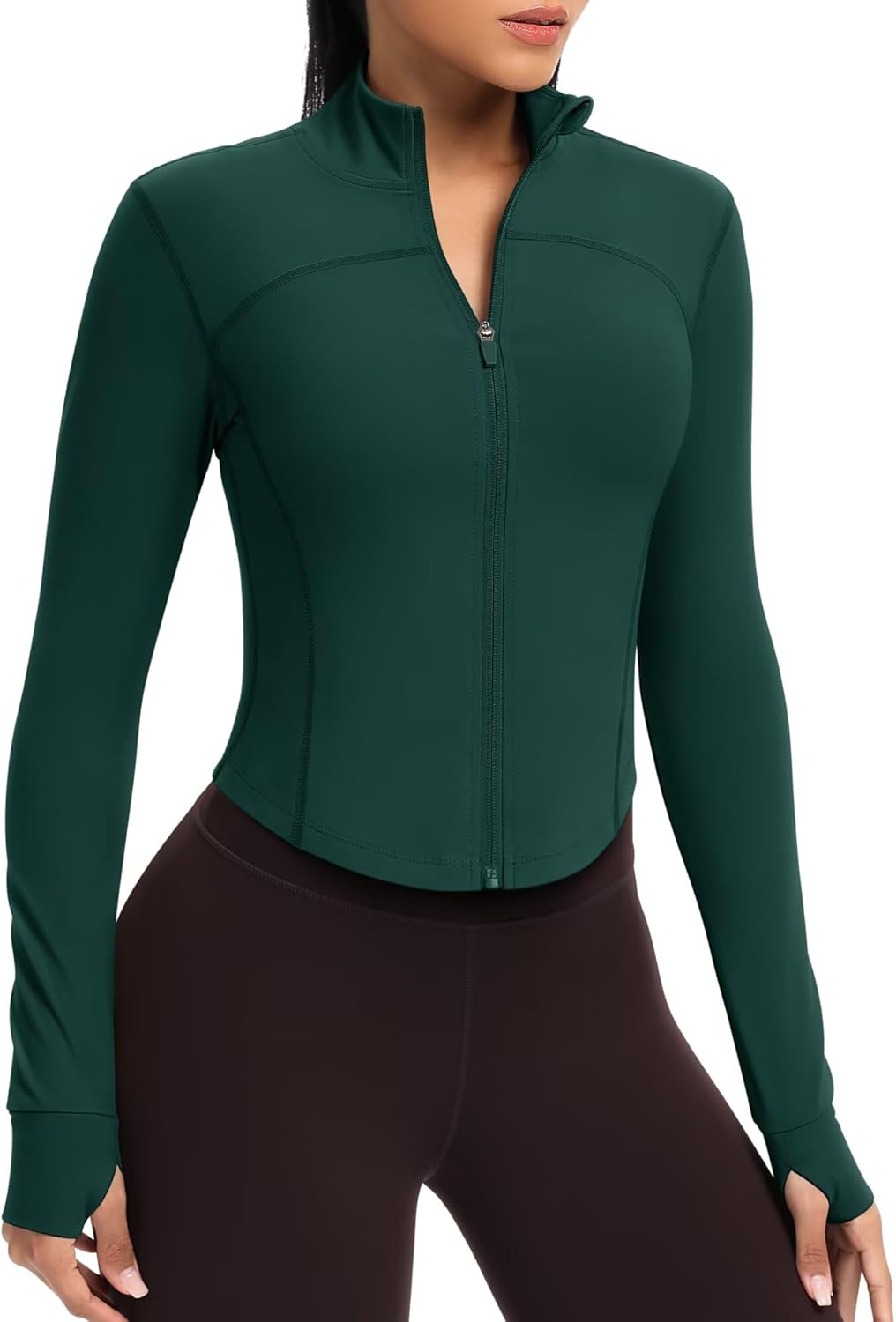 QUEENIEKE Kurze Damen Sportjacke – Leichtes atmungsaktives Yoga-Oberteil mit Daumenlöchern für Fitne