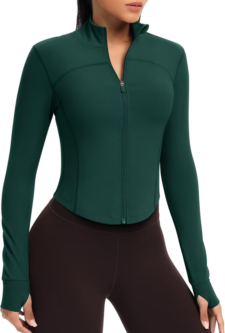 QUEENIEKE Kurze Damen Sportjacke – Leichtes atmungsaktives Yoga-Oberteil mit Daumenlöchern für Fitne