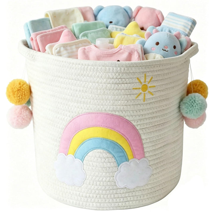 Aufbewahrungskorb Kinderzimmer Wickeltisch Organizer für Babys Kinder Spielzeug Korb, Regenbogenmust