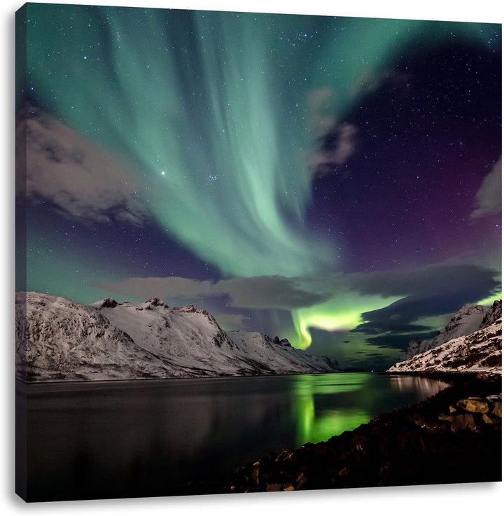 Pixxprint Polarlichter in der Eiswüste, Format: 70x70 auf Leinwand, 70x70