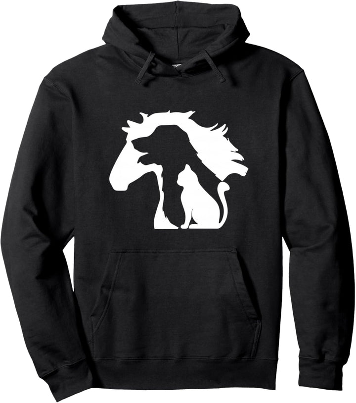 Pferd Hund & Katze, minimalistische Kunst, abstrakte Silhouette Overlay Pullover Hoodie