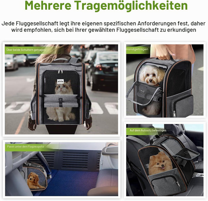 Lekebobor Katzenrucksack-Tragetasche, erweiterbarer Haustier-Tragerucksack für kleine Hunde, mittelg