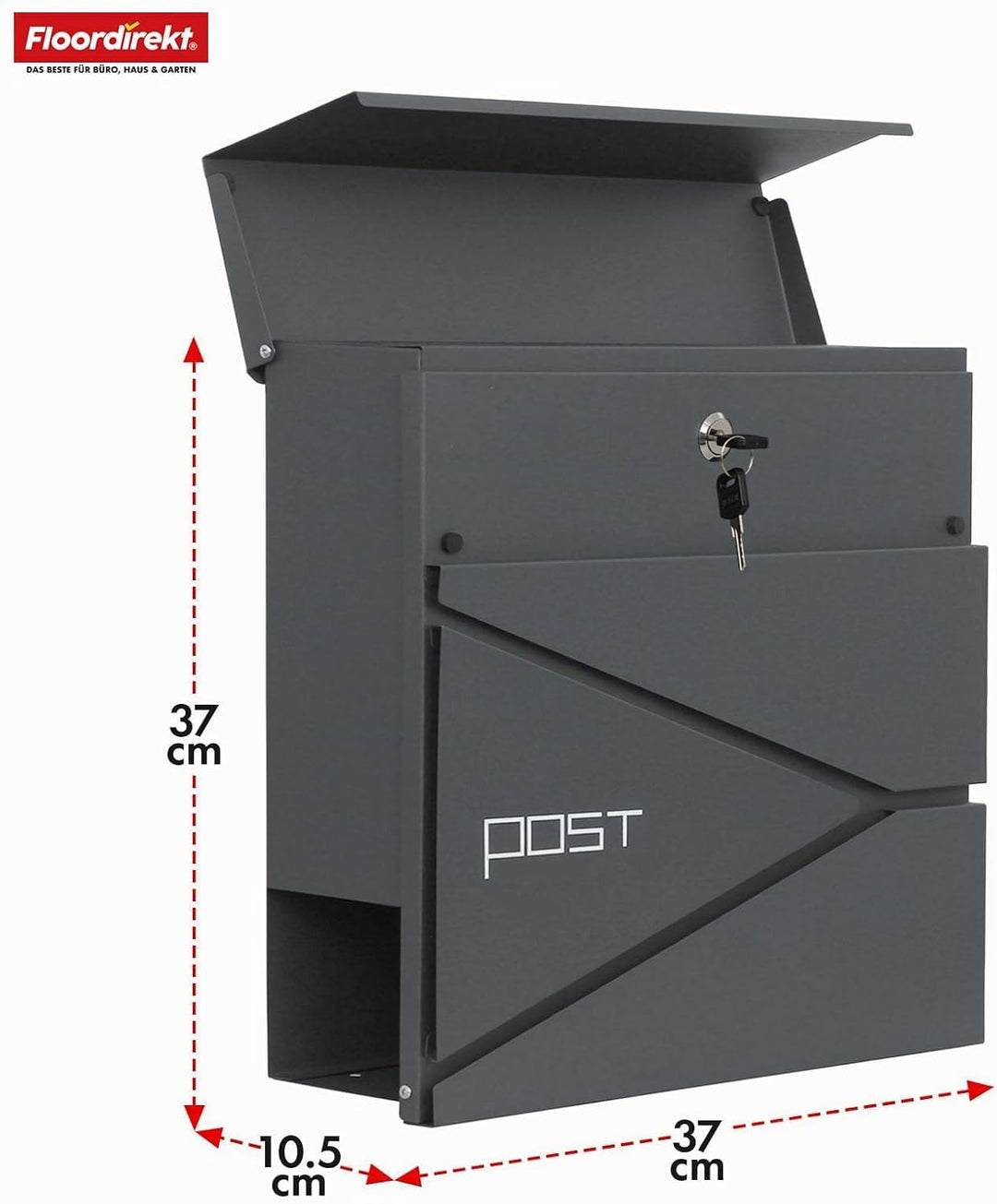 Floordirekt Moderner Briefkasten, mit Zeitungshalter, Deckel, abschliessbar mit C4-Einwurf und integ