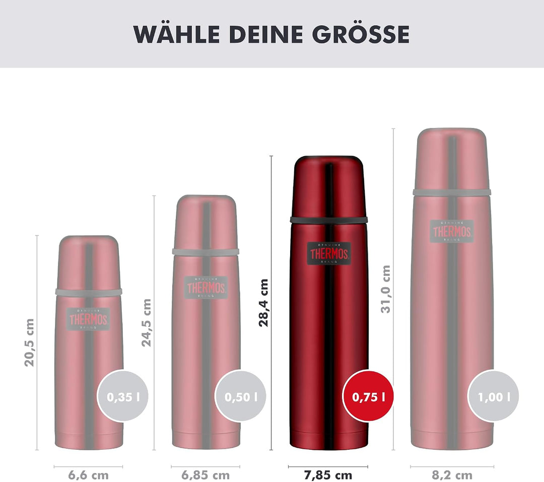 THERMOS LIGHT &amp; COMPACT BEVERAGE BOTTLE 0,75l, cranberry red, Thermosflasche Edelstahl, Isolierflasc