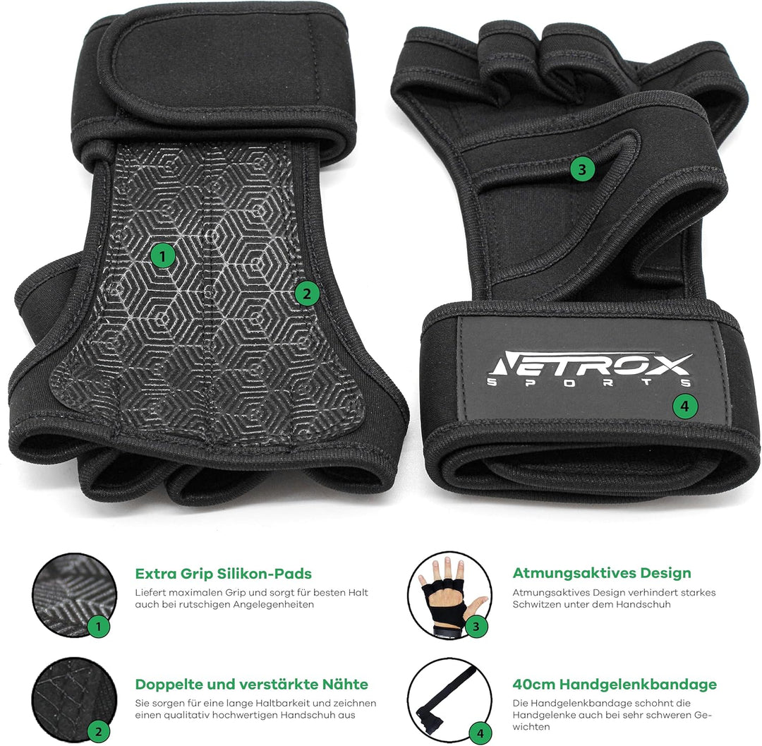 NetroxSports - Trainingshandschuhe mit Handgelenkbandage für Krafttraining Kraftsport - Fitness Hand