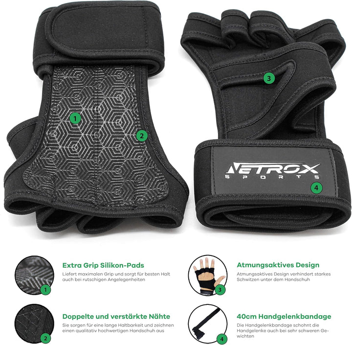 NetroxSports - Trainingshandschuhe mit Handgelenkbandage für Krafttraining Kraftsport - Fitness Hand