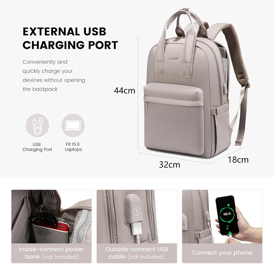 LOVEVOOK Rucksack Damen, 15,6 Zoll Laptop Rucksack Wasserdicht, Elegant Schulrucksack Teenager Mädch