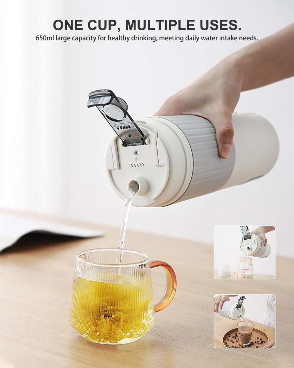 Travel Electric Kettle with Dual interface heating Europlug and USB C port, 316 Stainless Steel, 650