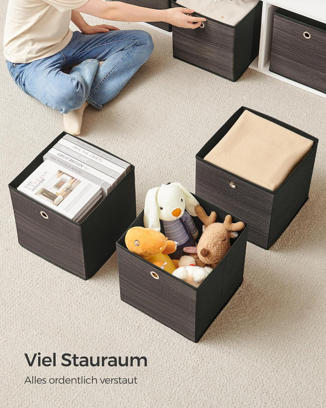 SONGMICS Aufbewahrungsbox, 6er Set, Ordnungsboxen, Vliesstoff, Faltbox, 30 x 30 x 30 cm, Stoffbox, f