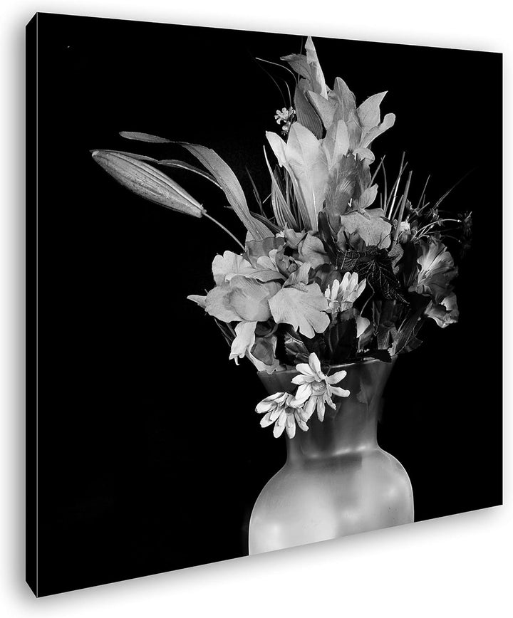 deyoli Stillleben Einer Vase mit bunten Blumen im Format: 70x70 Effekt: Schwarz&Weiss als Leinwandbi