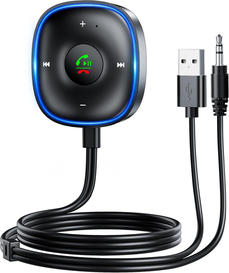 SONRU Aux Bluetooth Adapter Auto, [Plug & Play] KFZ Bluetooth 5.3 Empfänger Klinke Aux 3.5mm, Blueto