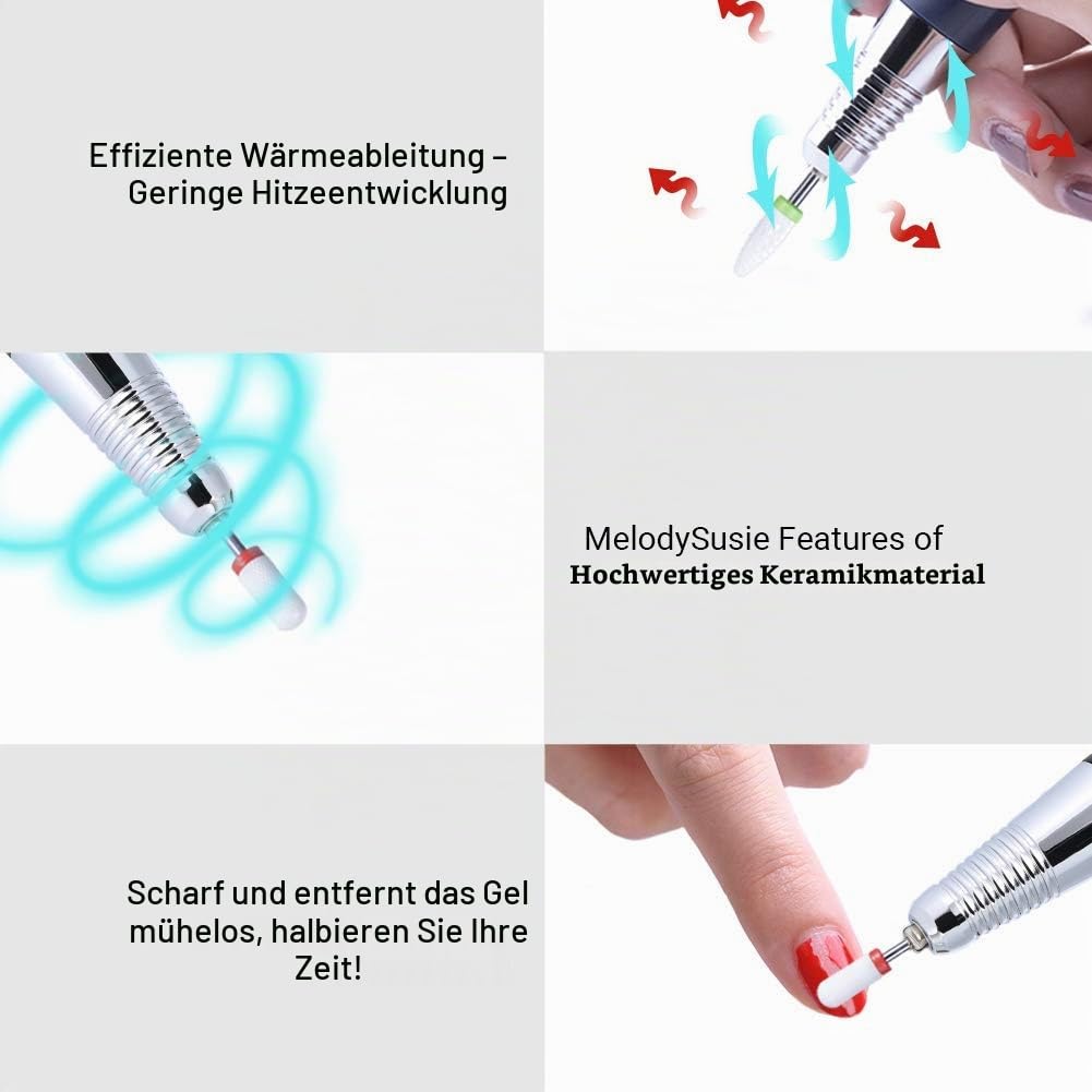 MelodySusie 7x Premium Keramik Bits Set Professioneller Schleifkörper Schleifkopf Nagelfräser Aufsät