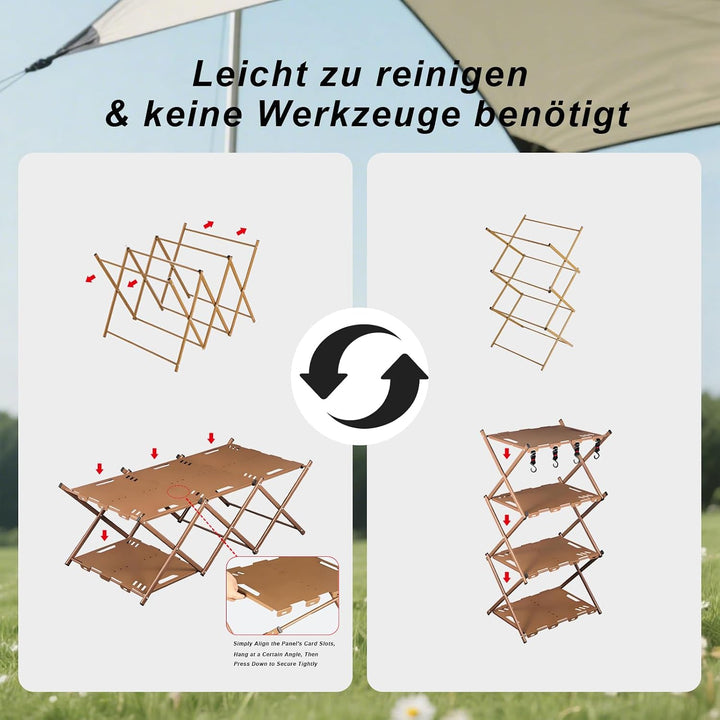 Klapptisch Campingtisch Camping Schrank Klappbar 2-in-1 Kohlenstoffstahl 95x 45x 32cm, Beine für Par