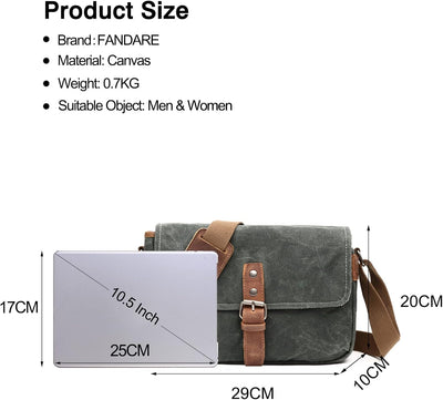 FANDARE Retro Kamera Umhängetasche Herren Segeltuch Arbeitstasche Damen Messenger Bag Schultertasche