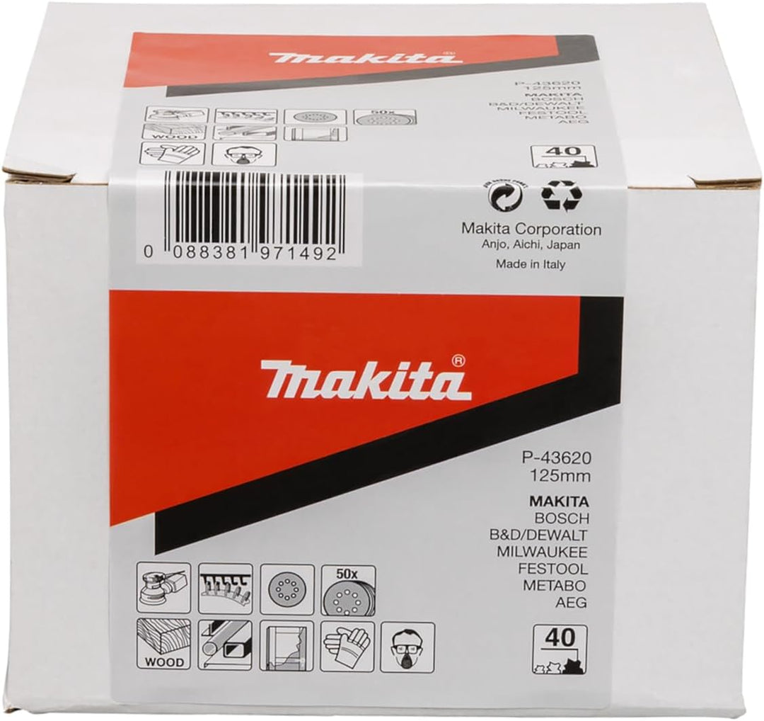 Makita Schleifpapier Klett, 125 mm, K40, 50 Stück, P-43620, 38 x 370 mm, 38 x 370 mm